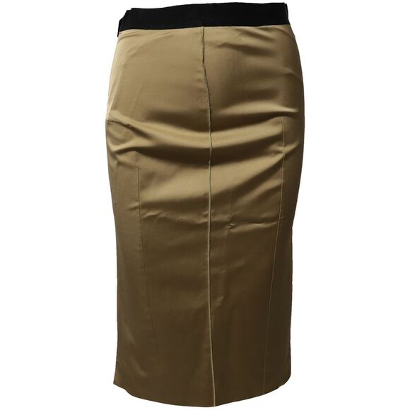 Dolce & Gabbana Elastic Waistband Pencil Skirt in Gold Satin - Picture 1 of 7